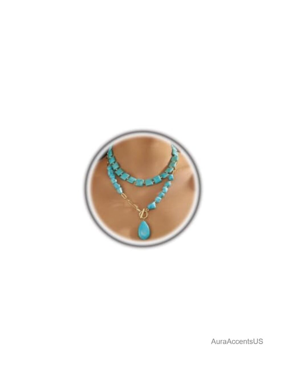 Chunky Turquoise Statement Collar Necklace Gold Layered Boho Western